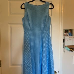 Blue and white polka dot dress